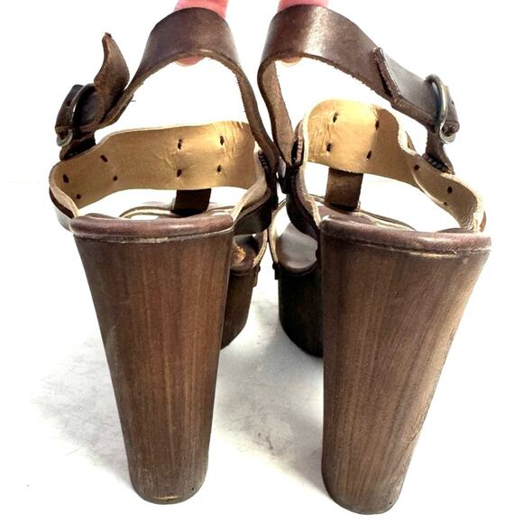 Steve Madden Brown & Tan Leather Suede Platform Heels Sandals Shoes Size 8.5 - Picture 5 of 6